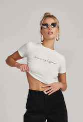 Paris Is My Boyfriend White Crop Tee